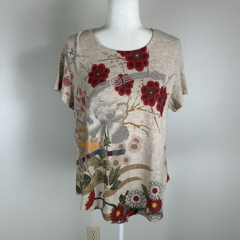 Origami By Vivien Small Floral Tunic Top Asymmetrical Wearable Art Fairy Asian